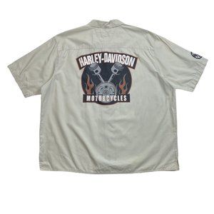 Harley Davidson Authentic Mens Big Logo Patches Biker Button Down Shirt XXL Tan